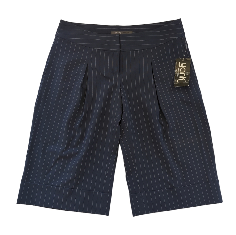 NWT Yank American Pinstripe Cuffed Bermuda Shorts 0 Blue